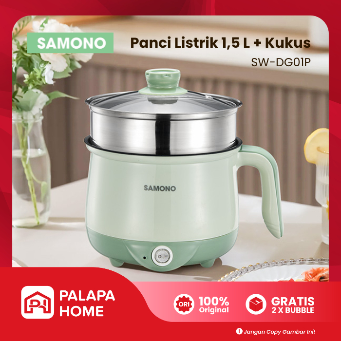 Samono Panci Listrik Serbaguna Kapasitas 1.5L Pas Anak Kost Kukusan Stainless Steel Food Grade Anti 