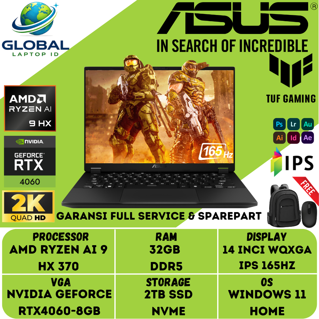 Laptop Gaming ASUS TUF A14 FA401WV AMD Ryzen AI 9 HX370 RTX4060-8GB RAM 32GB DDR5 2TB SSD WQXGA IPS 