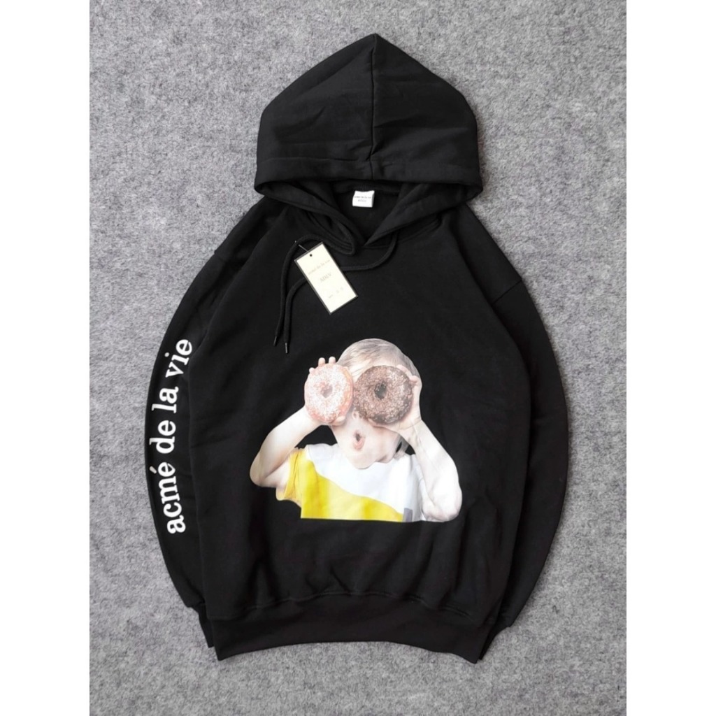 Hoodie ADLV Baby Donut Hitam Unisex Sweater Oversize Pria Wanita Casual Streetwear Terbaru Keren