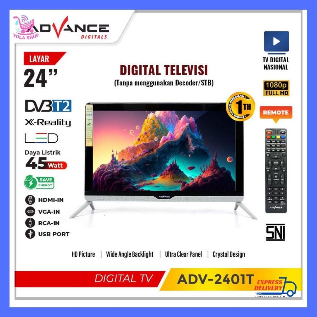 INSTANT Televisi LED HD Digital Advance TVD ADV 2201 T / ADV-2201T / 2201T USB Movie 22 inci 22  HDM