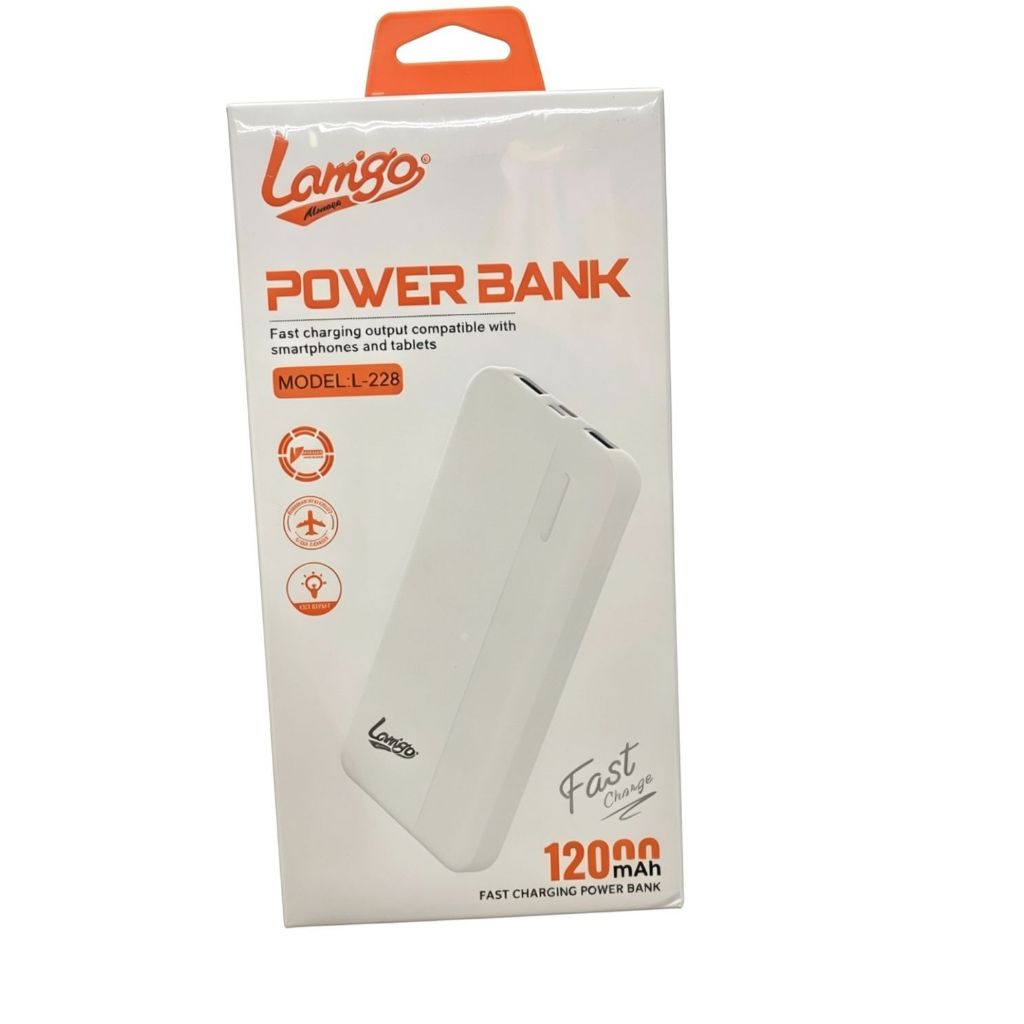 Powerbank Lamigo 12000 Mah L-228 2 Usb Output Fast Charge PB Led Indikator