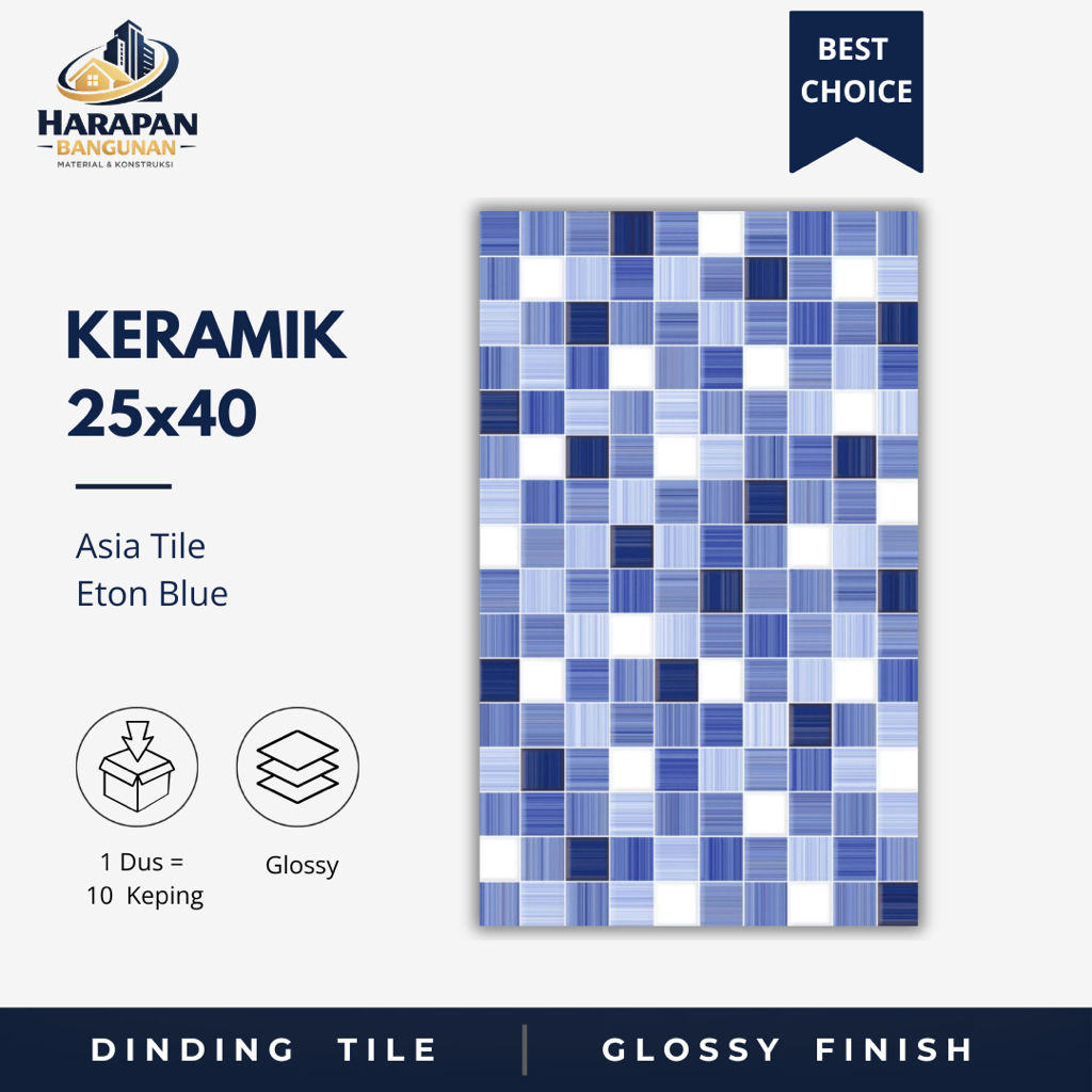 Keramik Dinding Kamar Mandi 25x40 Asia Tile Eton Blue Keramik Glossy Biru 25 x 40