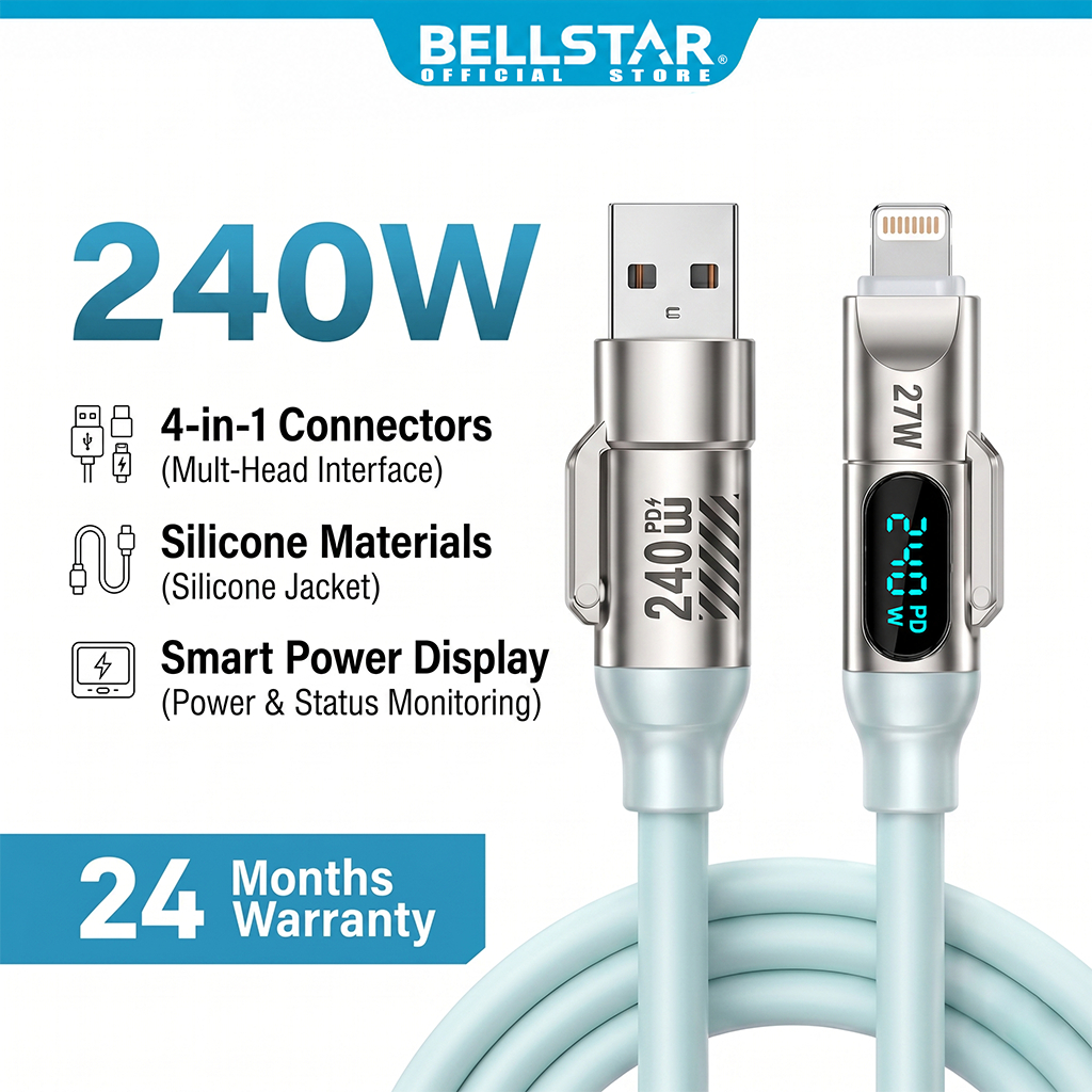 BELLSTAR Kabel Data Type C 240W Fast Charging 4 IN 1 MFI USB + Type C TO Lightning + Type C For For 