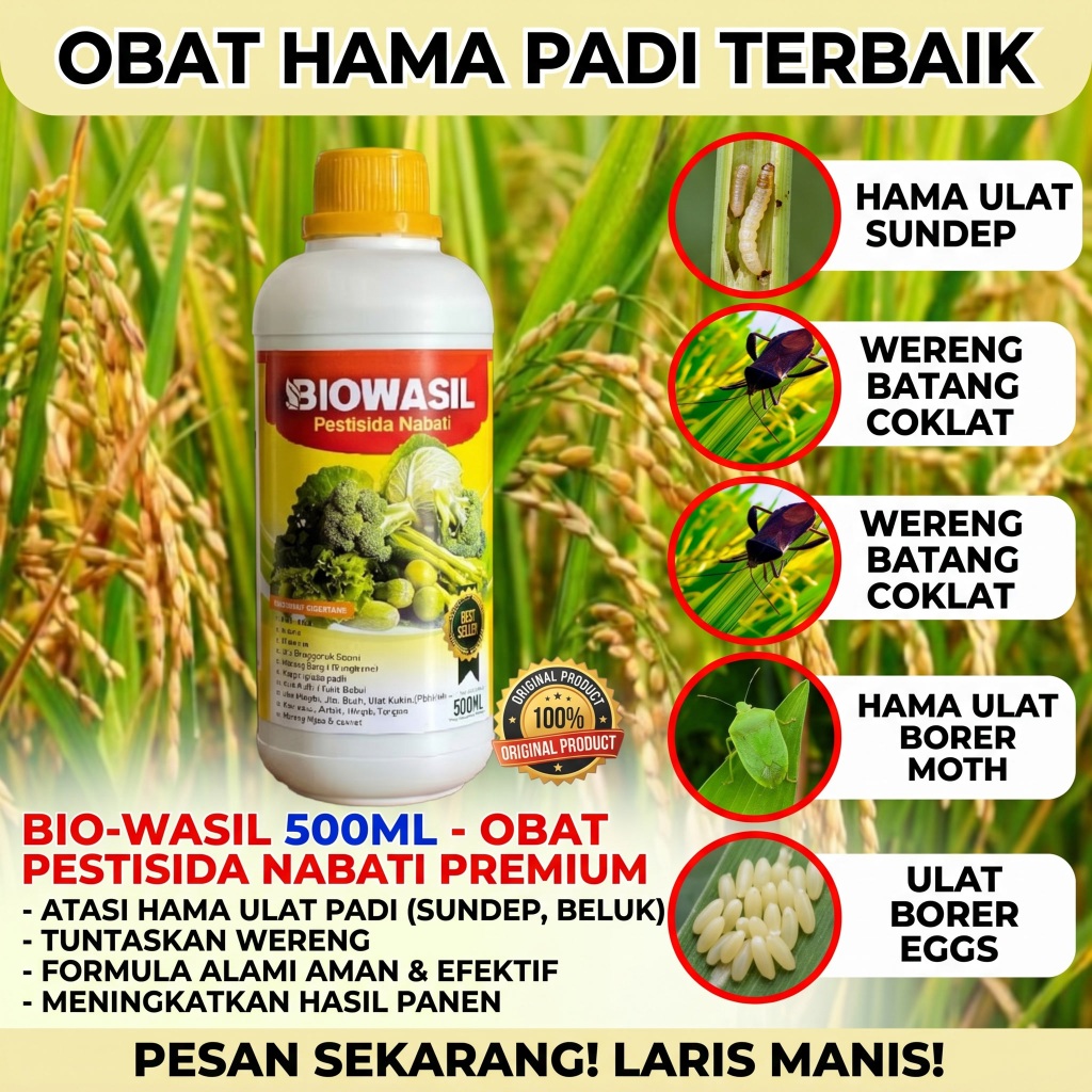 Obat Hama Padi BIOWASIL 500ML Pestisida Organik Untuk Perawatan Padi Sundep Beluk Wereng dan Ulat Pa
