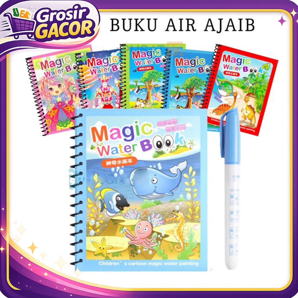 GROSIR Magic Water Book Buku Gambar Mewarnai Ajaib Magic Water Pen Buku Warna Mainan Edukasi Anak Co