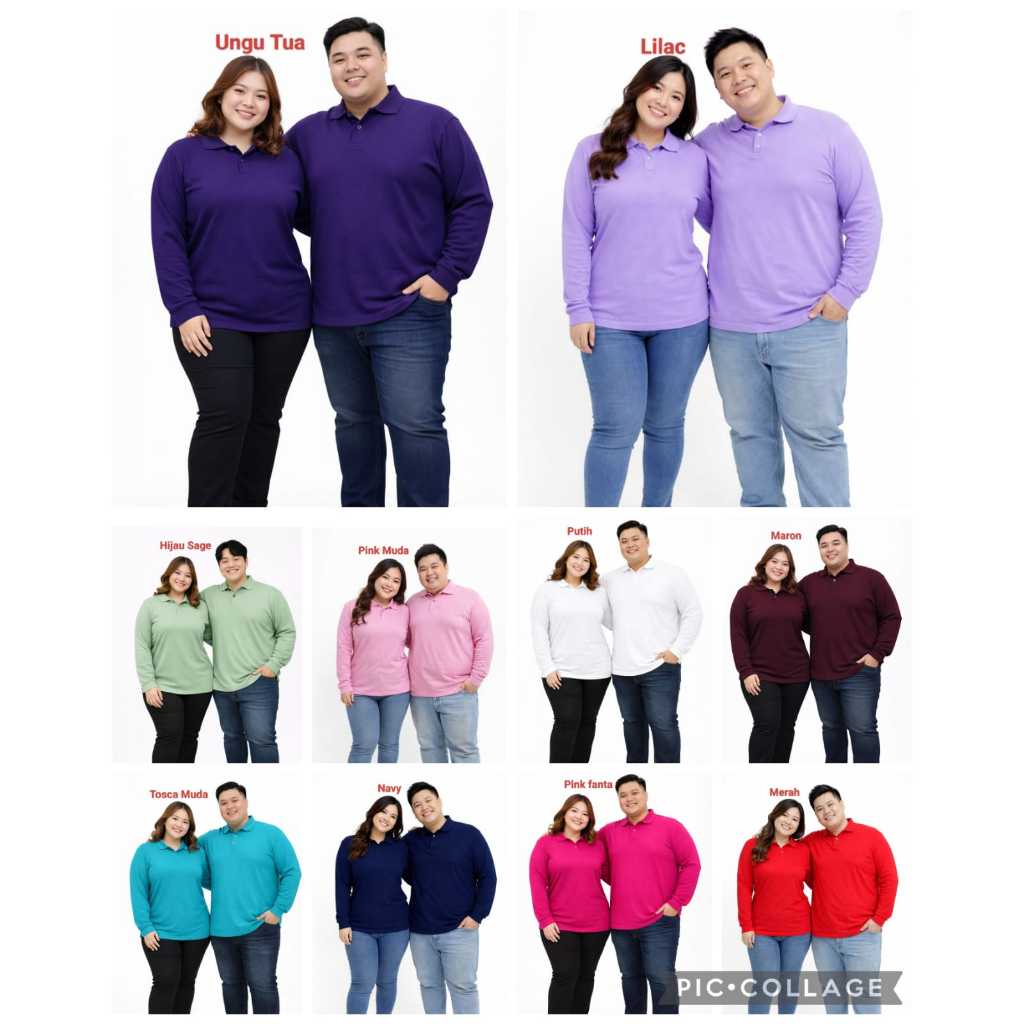 Kaos Kerah FO Polos Lengan Panjang JUMBO BIGSIZE 3XL - Kaos Kerah Polos Pria Lengan Panjang - Kaos K