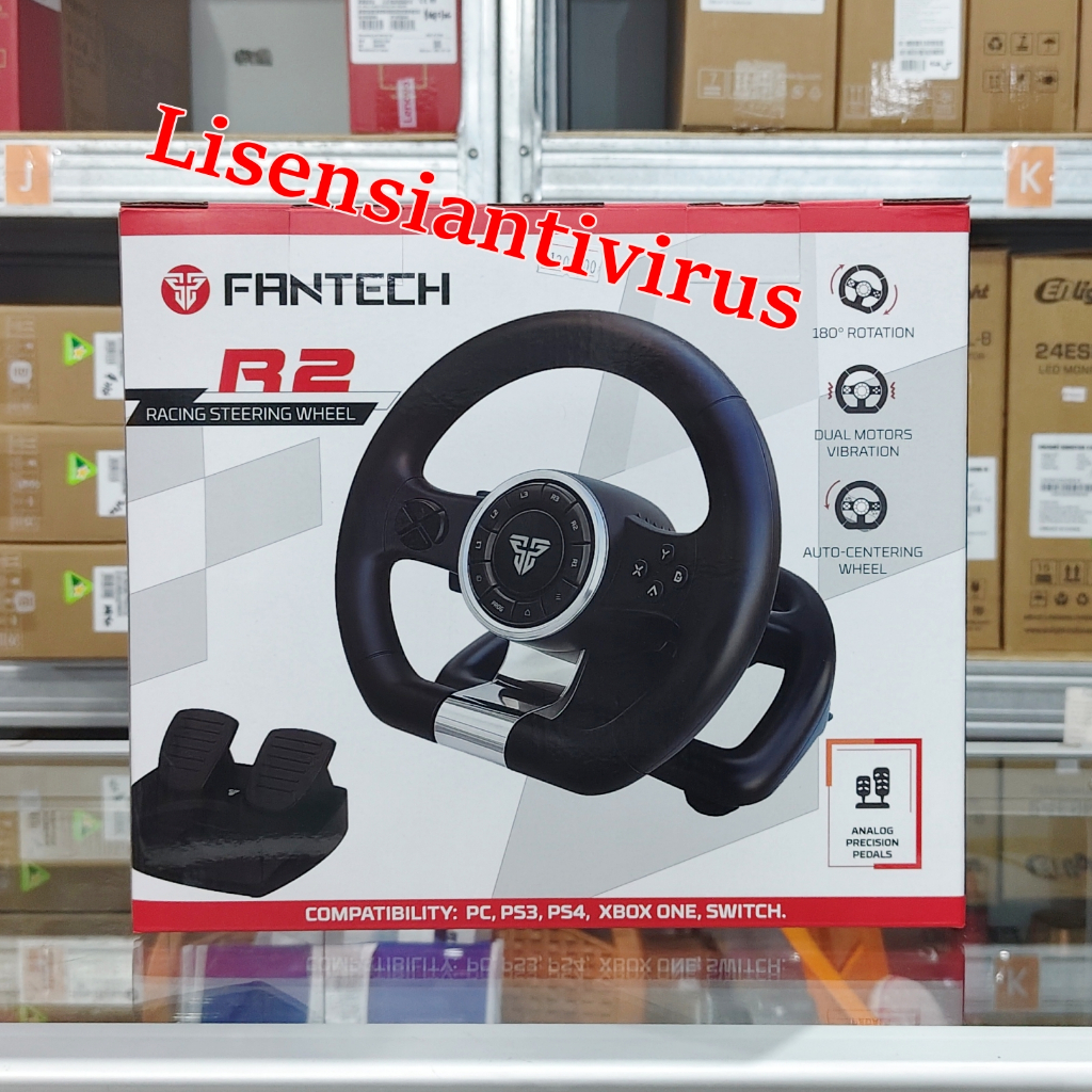 Stir Fantech R2 Racing Steering Wheel 180° Degree and Pedals for PC, PS3, PS4, Xbox One dan Nintendo