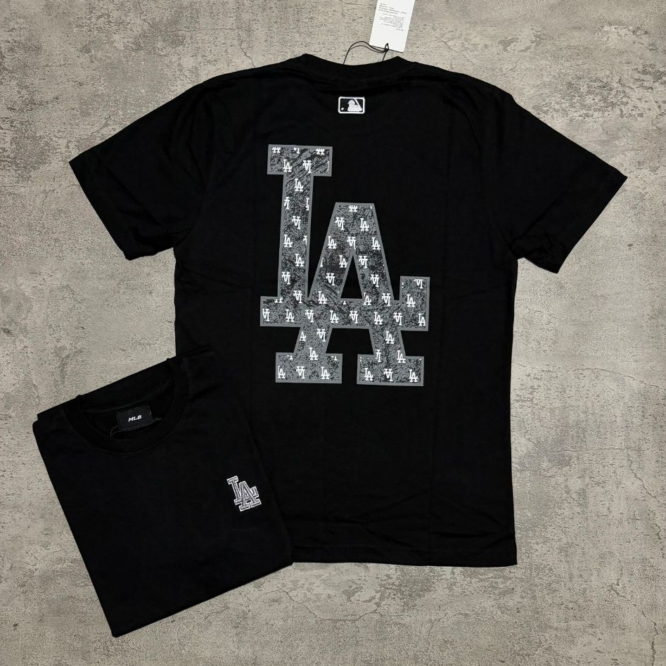 Kaos Branded MLB LA Chest Bordir//Baju Kaos MLB NY LA Ash Print//Kaos Unisex