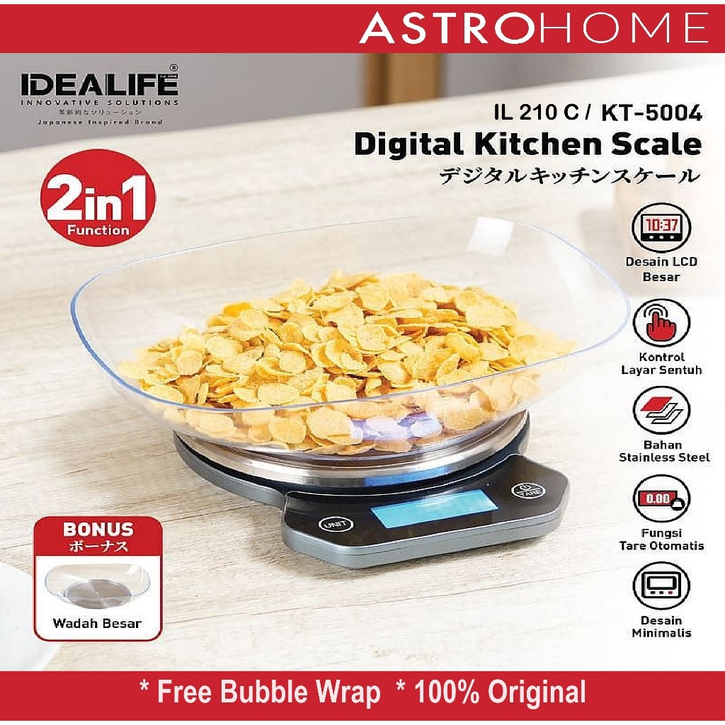 Idealife Timbangan Dapur Kue Digital IL210C IL 210 C / KT 5004 KT 5004 5KG/1GR dengan Mangkuk Besar 