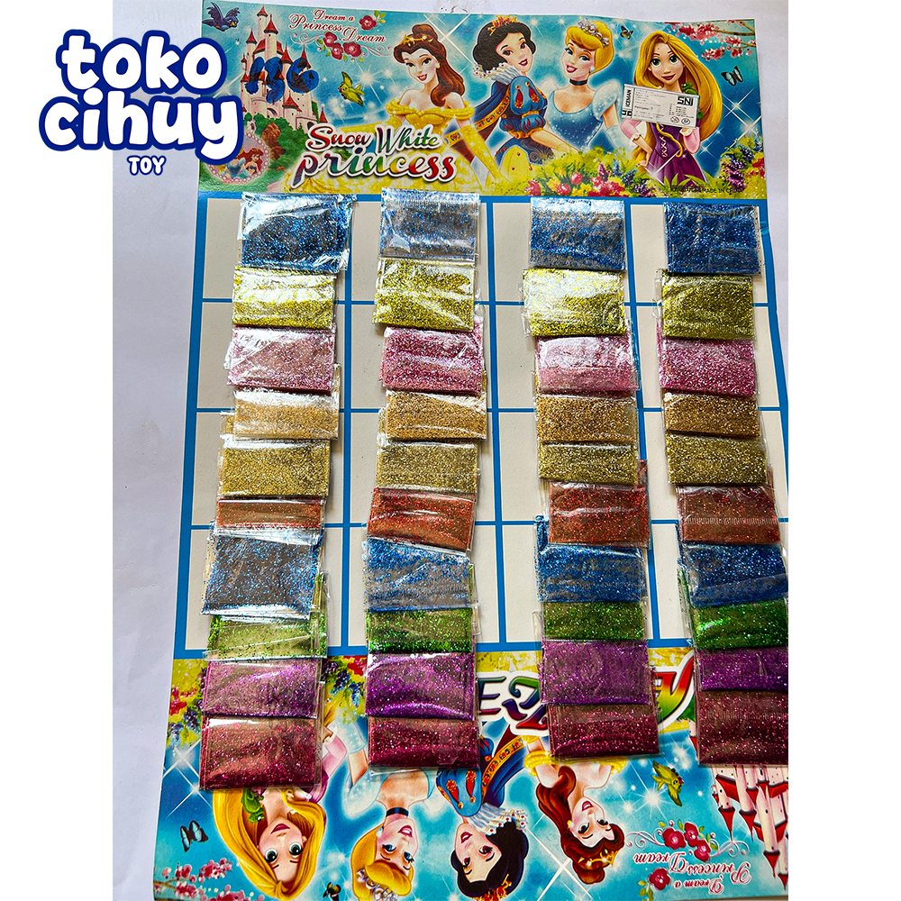[GROSIR] Mainan Anak Serbuk Glitter Lembaran / Bubuk Gliter Warna Warni Isi 40 Pcs / Bahan Slime Ker