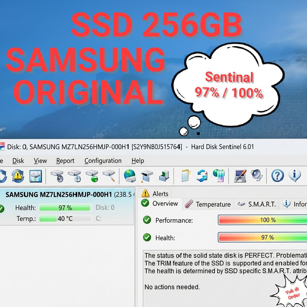 SSD SAMSUNG 256GB SATA III ORI SENTINAL 97%/100% BERKUALITAS