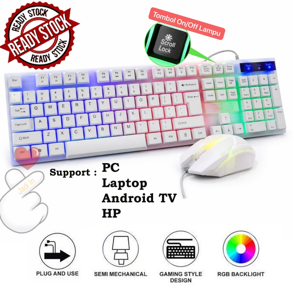 Keyboard mouse Gaming combo putih / keyboard mouse RGB