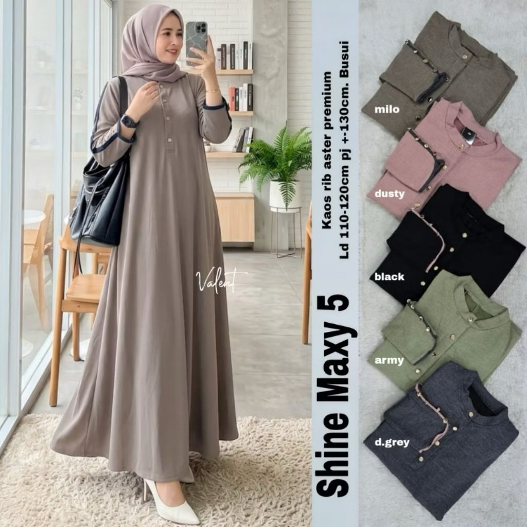 BISA COD // Shine Maxy by Valent // Dress Knit Simple Kancing Depan Busui Friendly