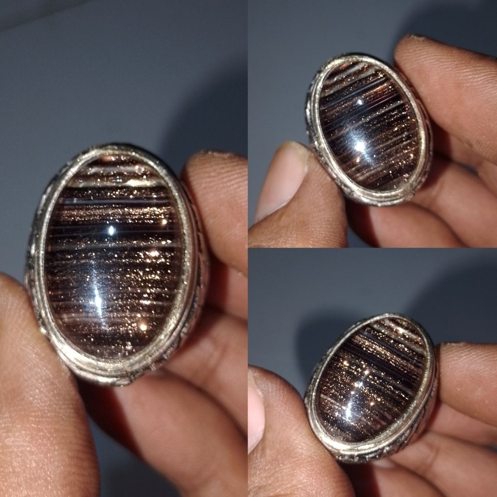Batu cincin pasir emas coklat crystal Vv49