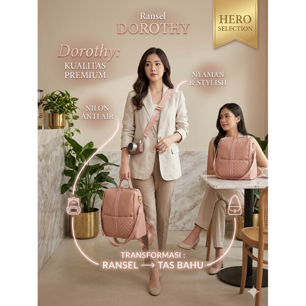 Tas Ransel Wanita Backpack 2in1 Anti Air Kekinian Tas Bahu Shoulder Bag Kerja Kuliah Import Premium 