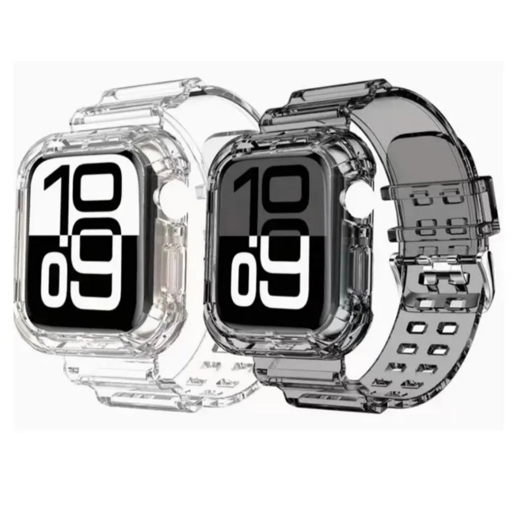 Strap + Case Apple Watch Ultra TPU Transparan Tali iwatch Series SE 9 8 7 6 5 4 3 2 1 Strap iwatch