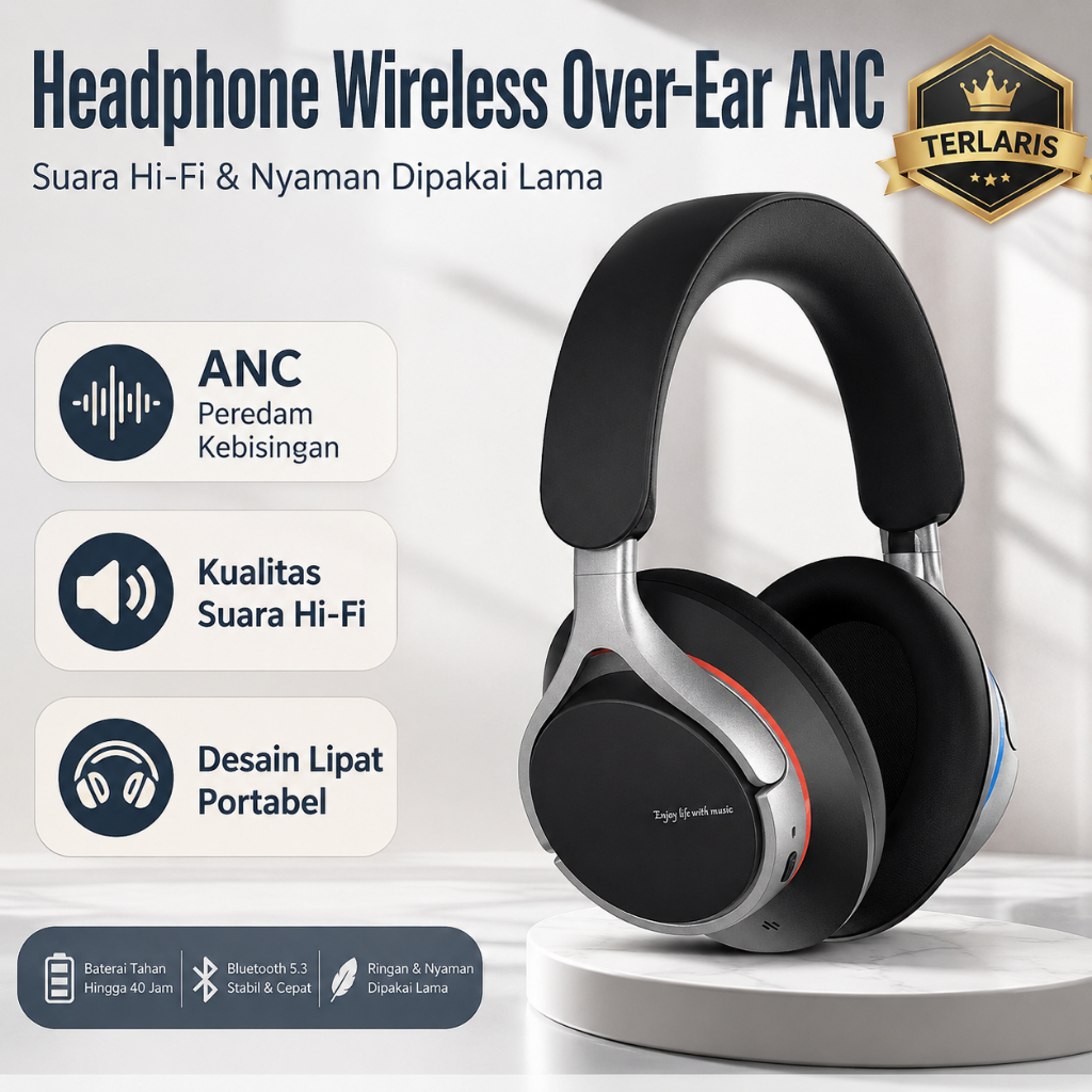 [ANC] Bluetooth Headphone Wireless Active Noise Cancelling - Hi-Fi Stereo Bass - Headphone Bluetooth