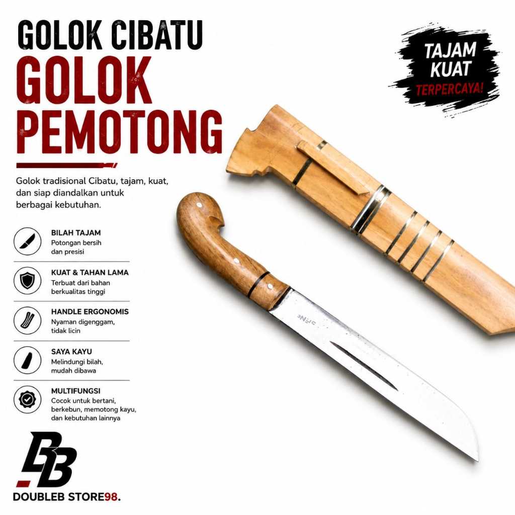 GOLOK CIBATU/GOLOK PEMOTONG KAYU & BAMBU ASLI BAJA PER FULL TANG