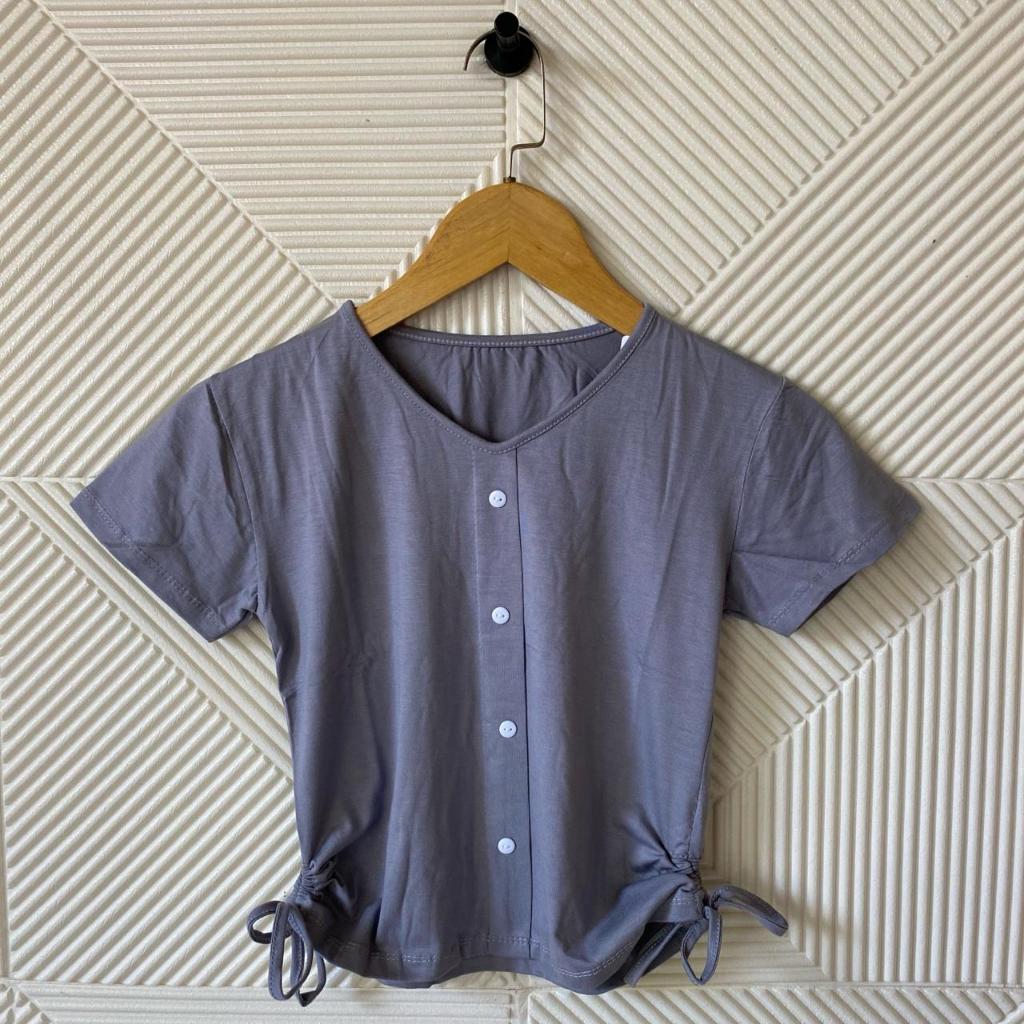 Atasan Crop Kancing Serut Samping Wanita / Kaos Wanita Spandek Rayon Premium Lengan Pendek Casual