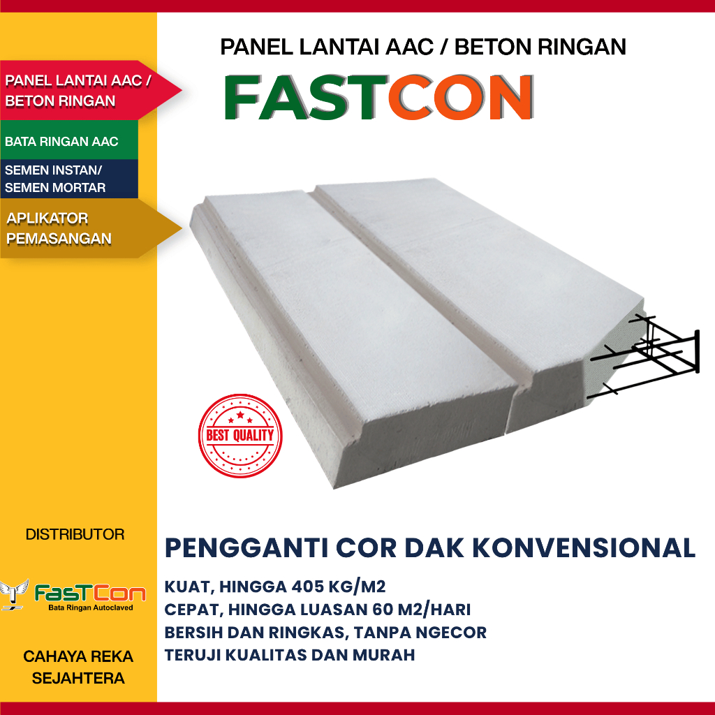 Panel Lantai AAC Beton Ringan Fastcon Kuat, Ringan, Hemat, Berkualitas, Tanpa Ngecor  Harga per m3 T