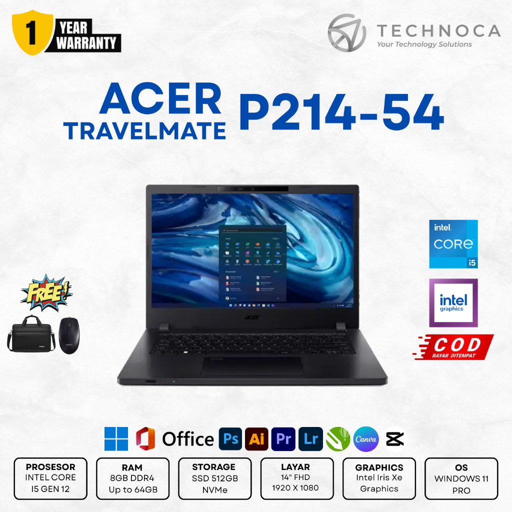 ACER TRAVELMATE P214-54 I5 GEN 12 RAM 8GB SSD 512GB GARANSI 1 TAHUN
