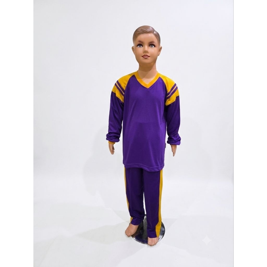 Stelan Baju olahraga SD ungu kombinasi kuning