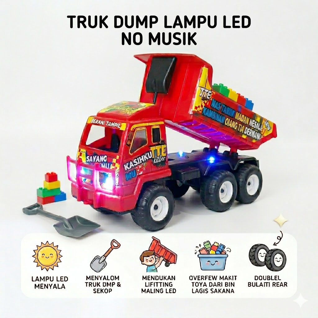 MAINAN ANAK MOBIL MOBILAN TRUK DUMP TRUCK BAK PASIR KONSTRUKSI LAMPU LED