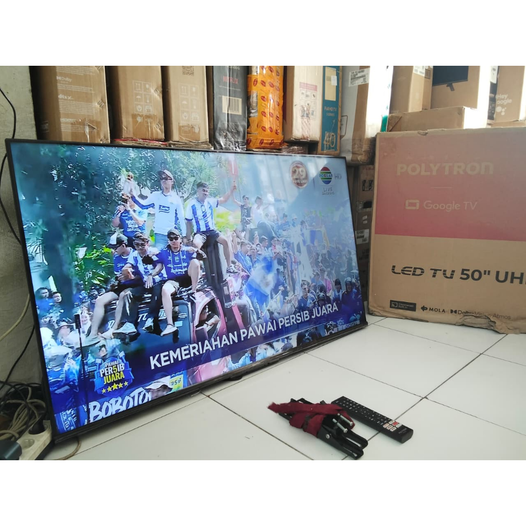 GOOGLE TV LED POLYTRON 50 INC DVB-T2 SUDAH 4K KONDISI BEKAS MASIH SEGEL (6903)