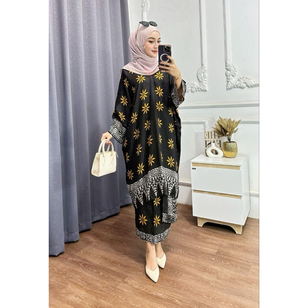 SET KAFTAN VISCOSE BATIK CAP OUTFIT WANITA