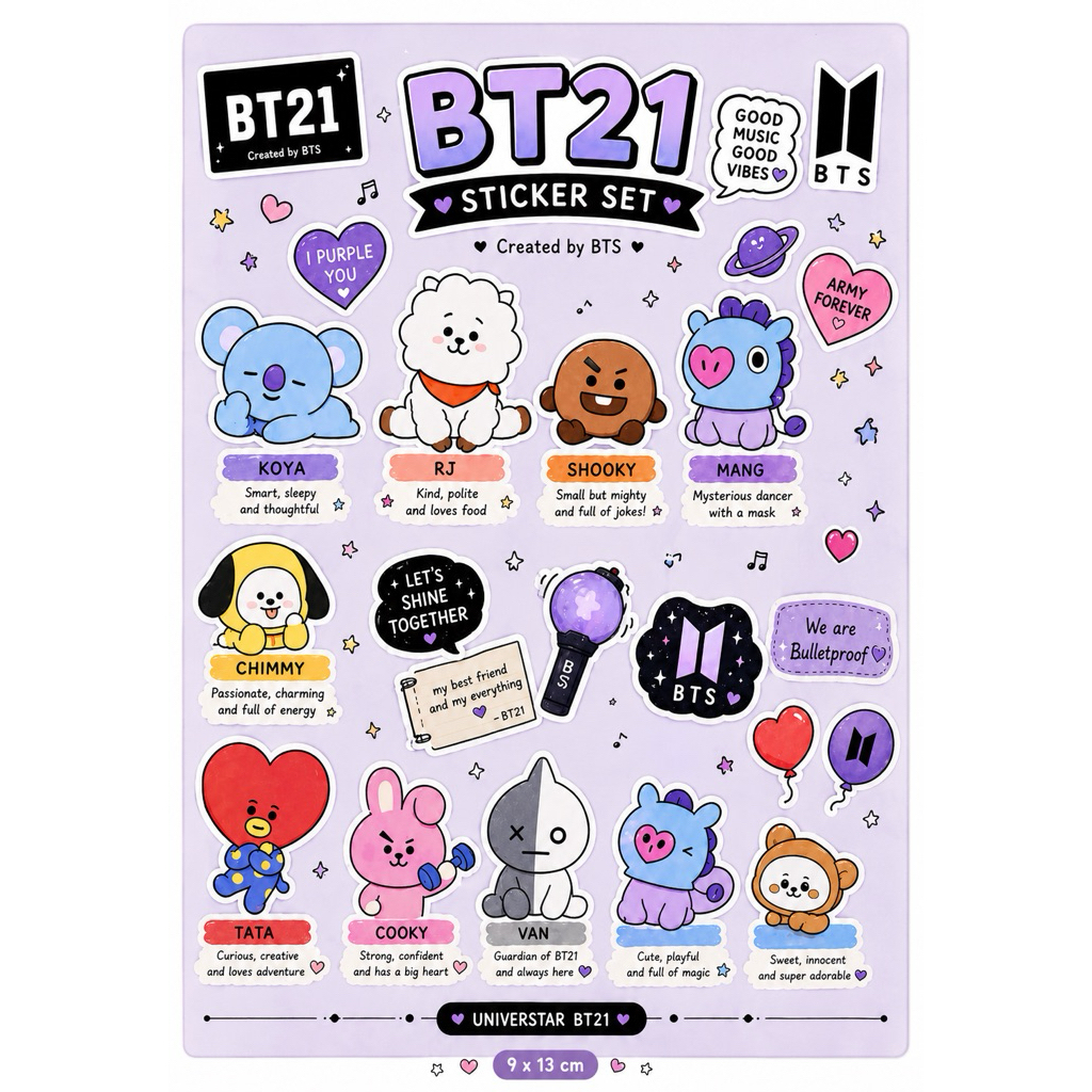 Sticker Pack BT21 BTS Aesthetic Dekorasi Hp Ipad Laptop Helm
