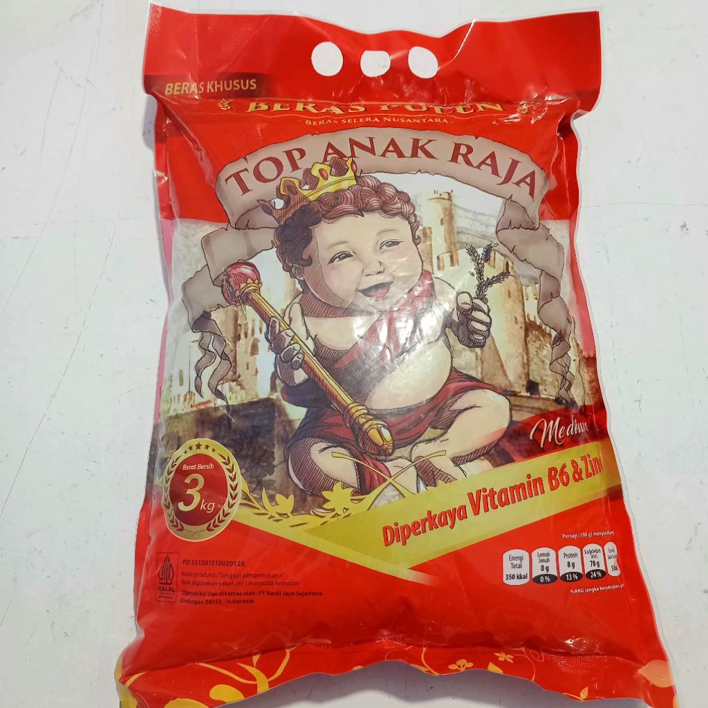 Beras Top Anak Raja Beras Pulen 3 kg, Beras Premium