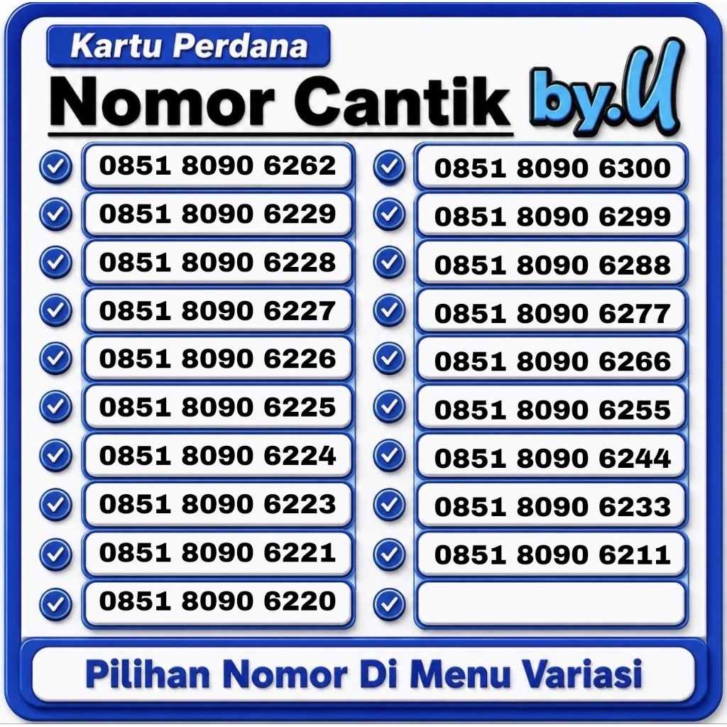 Nomor Cantik By.U Pilih Nomor - Masa aktif selamanya