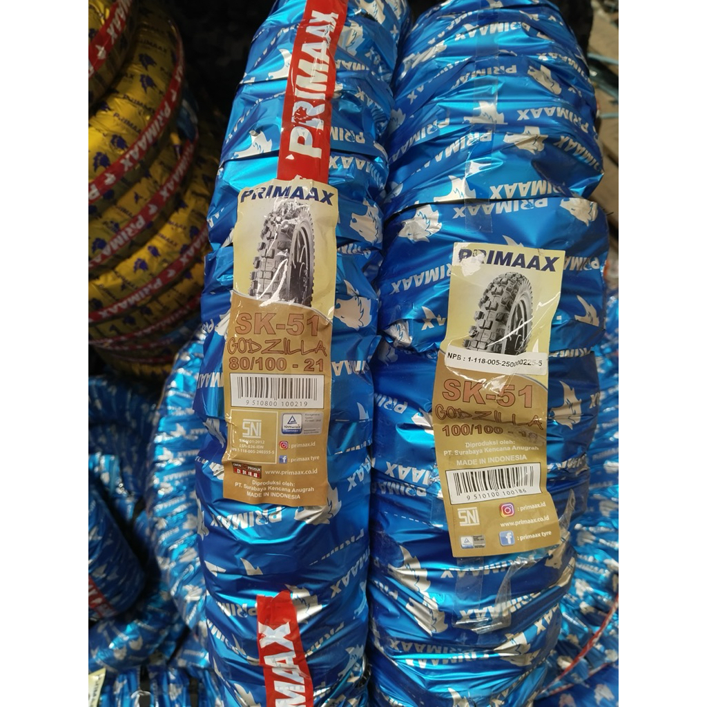 Sepasang Ban Primaax SK51 Godzilla 80/100-21 & 100/100-18 Tubetype Ban depan belakang CRF/KLX/Wr