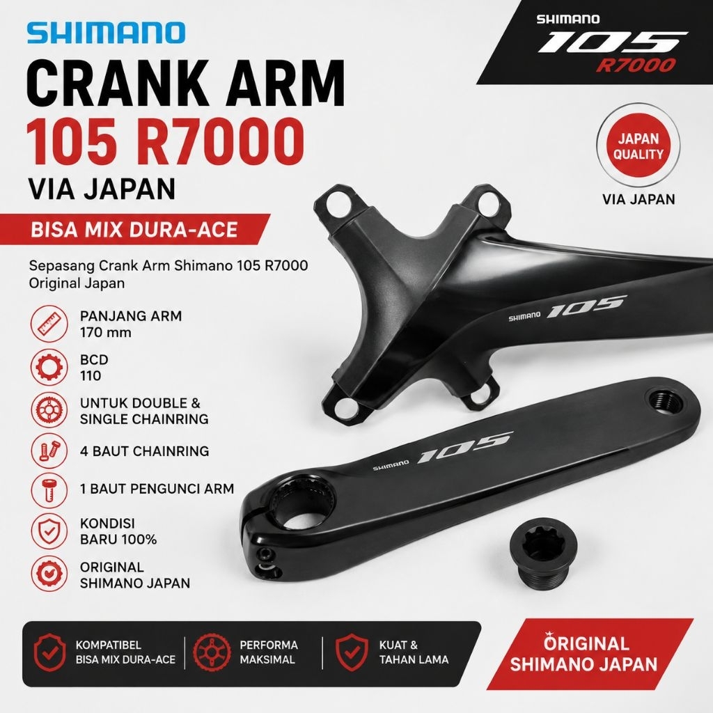 Crank Arm Shimano 105 R7000 arm 170 mm BCD 110 untuk double chainring via japan bisa mix duraace ult