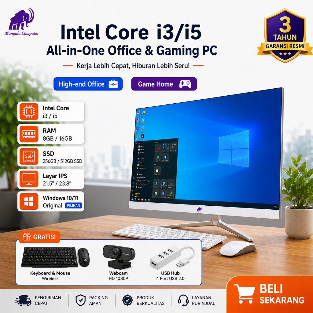 MA Komputer Full PC All-in-One Baru pcgaming Terbaru HD Super Tipis Intel Core i3/i5/i7 Untuk Rumah,