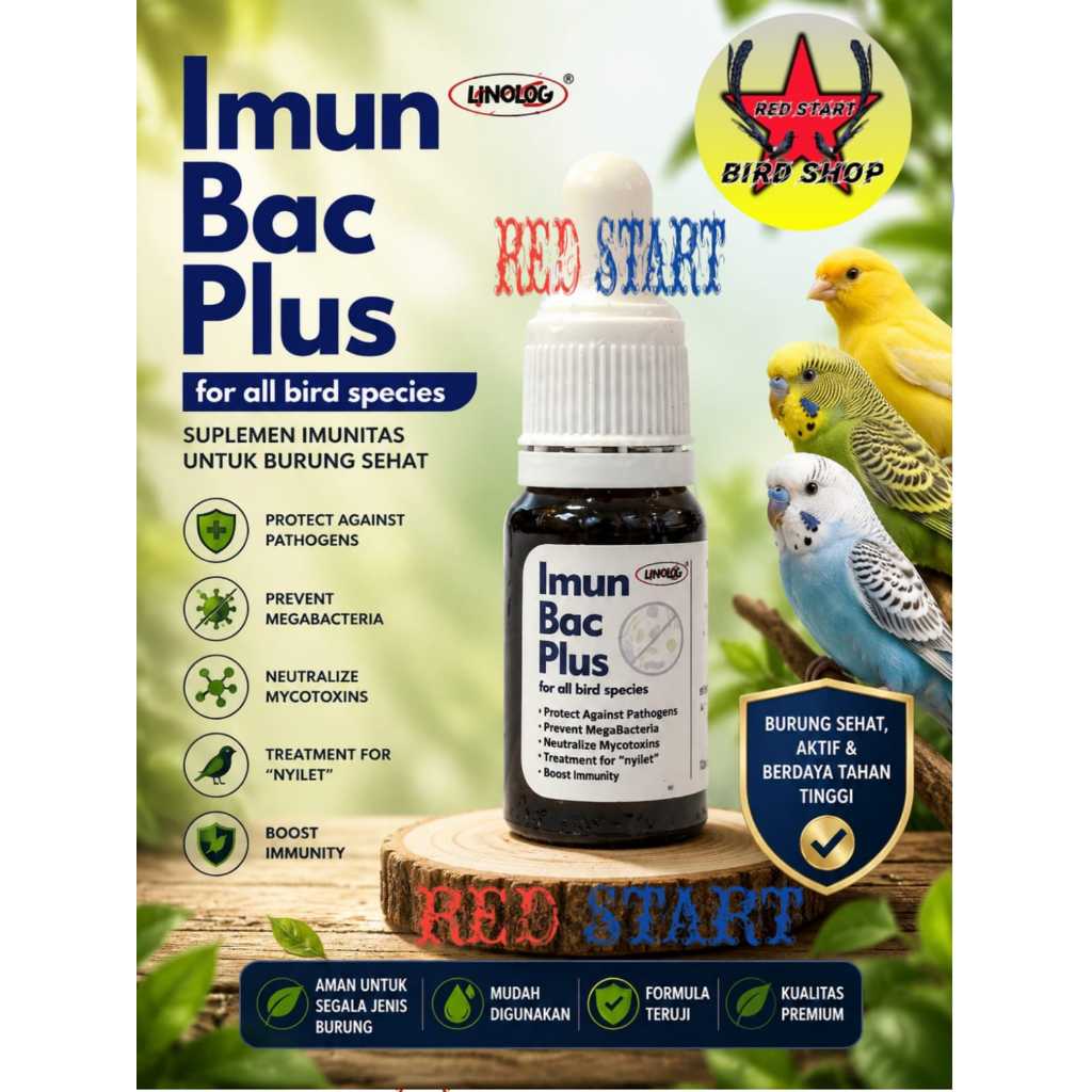 RED START Obat Burung Nyilet Kurus Imunbac Plus 10 Ml Ampuh Obat Kutu Cacing Burung Lovebird Parrot 