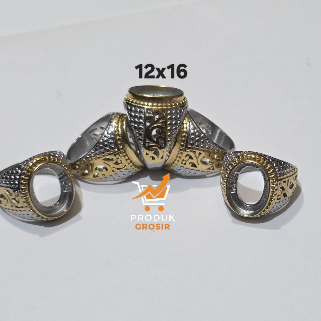 Ring Batu Cincin Emban Titanium Combinasi Karawangan 12x16