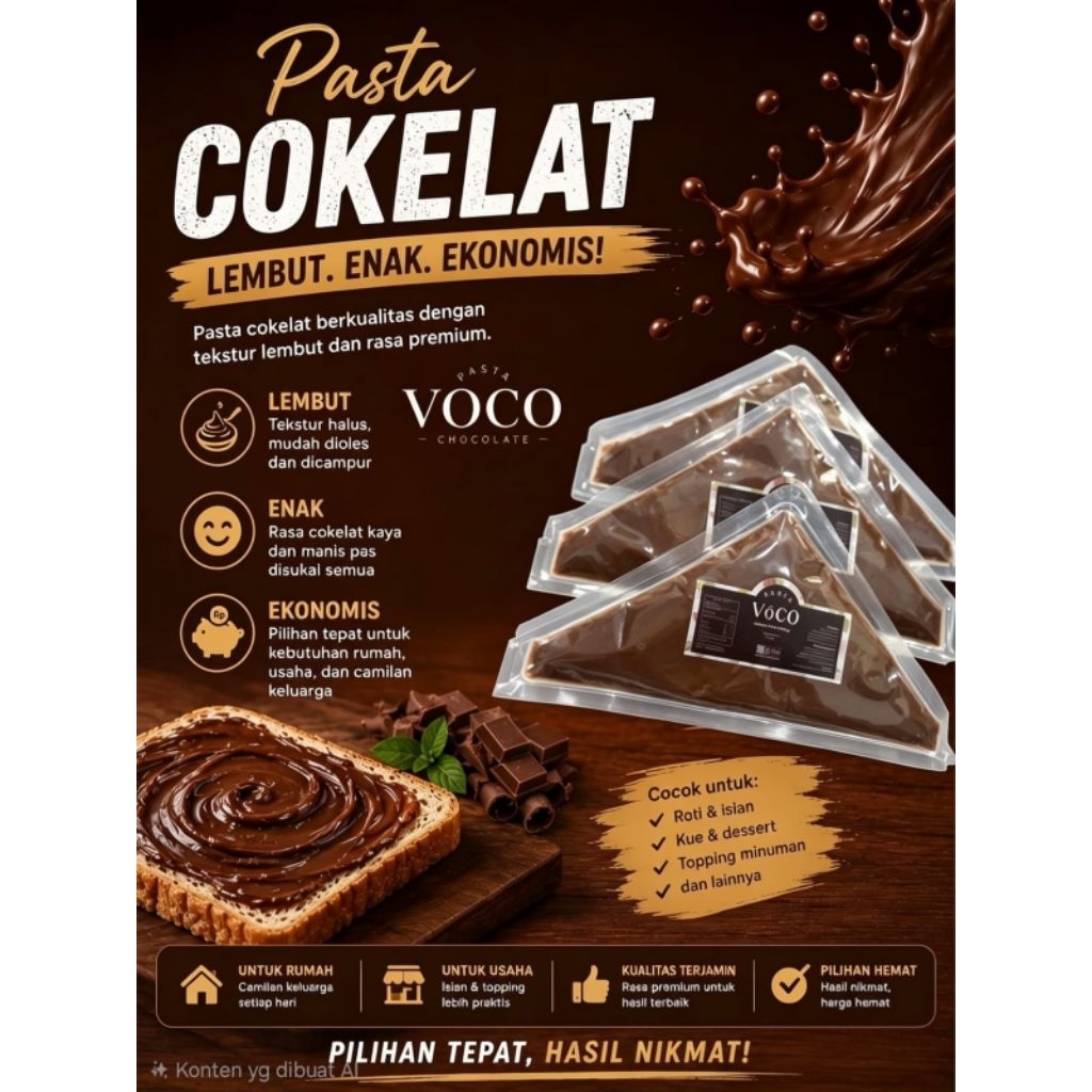 Pasta Coklat Voco dan Boncoco 1 kg Cokelat Isian Roti Selai Spread Coklat Cokelat Filling Chocolate 