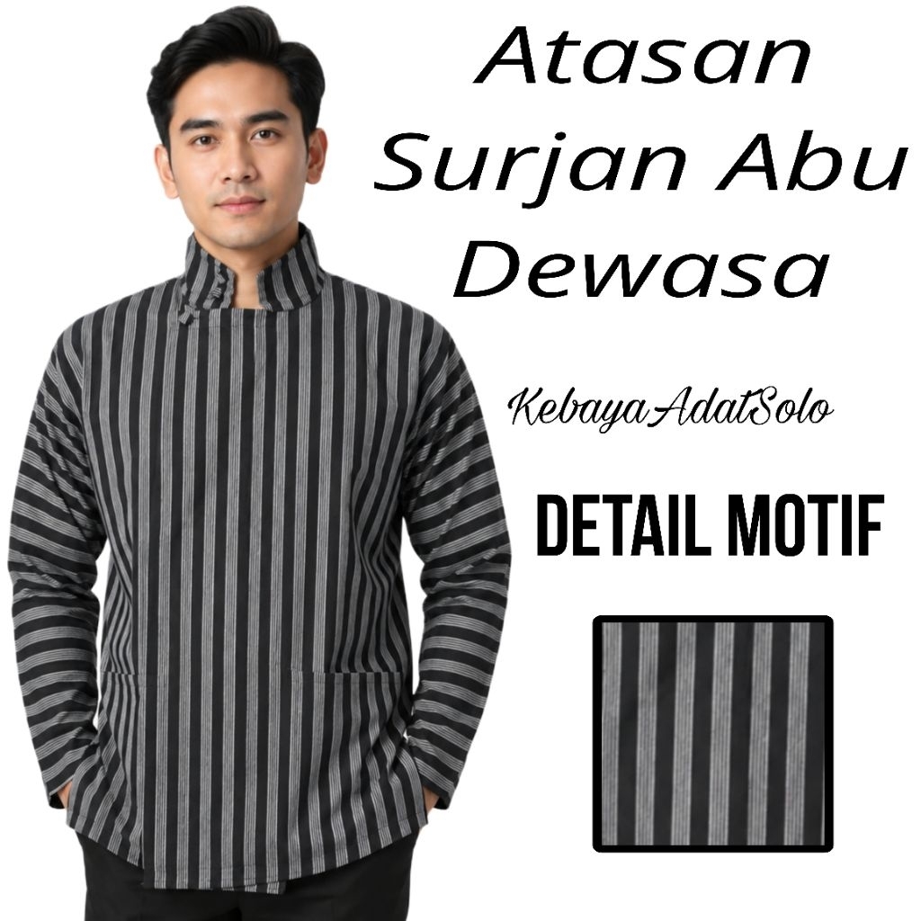 Surjan Lurik Abu Pria Dewasa / Baju Lurik Pria Premium
