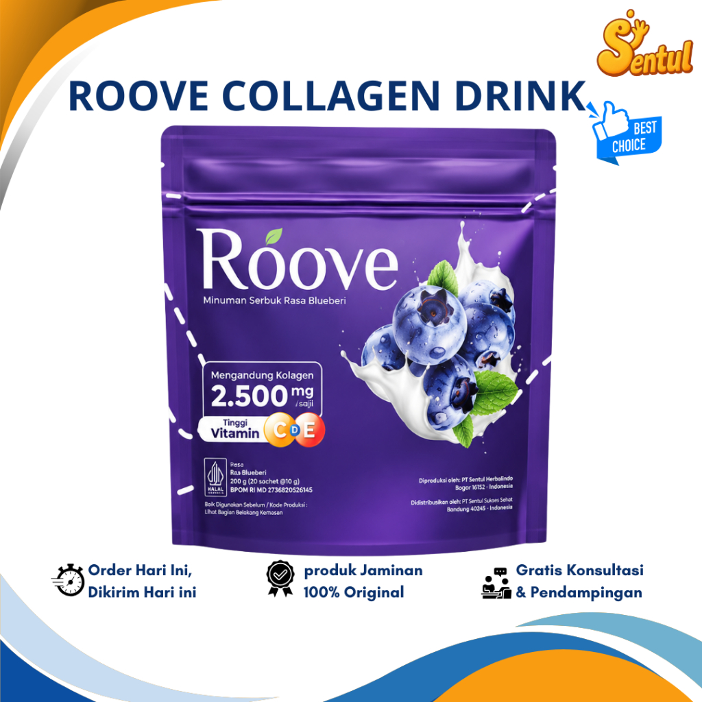 Roove Original Minuman Kolagen Rasa Blubery Isi 20 Sachet Kaya Antioksidan Atasi Rambut Rontok