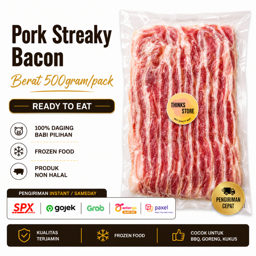 BACON - BACON SAMCAN - PORK BACON STREAKY - MRS.PIGIE - BALI - MAKANAN FROZEN