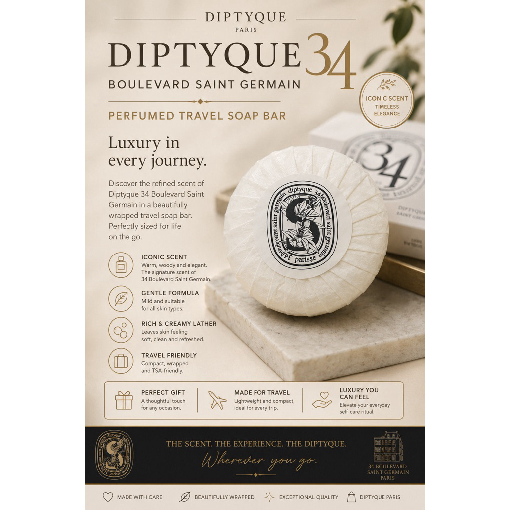 Diptyque 34 Boulevard Saint Germain perfumed travel soap bar