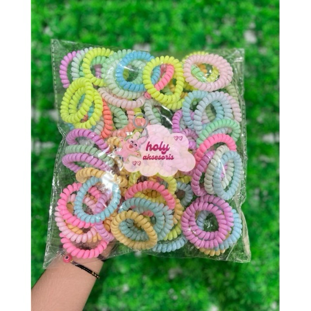 (1 PACK ISI 70 PCS) IKAT RAMBUT SPIRAL KOMBINASI WARNA/ KUNCIRAN ULIR SPIRAL