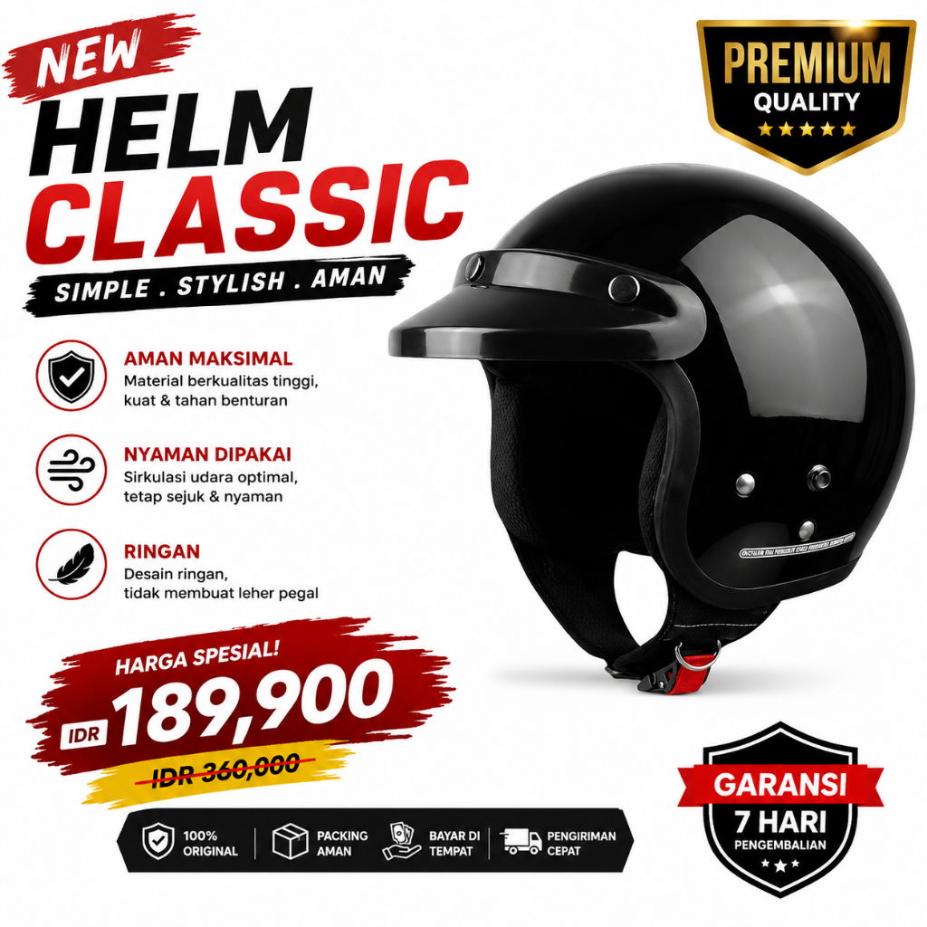 Helm Bogo Premium Full Leher Kaca Datar Kaca Cembung-Helm Bagus Kekinian Pria Wanita Dewasa SNI