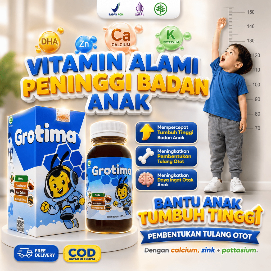 Grotima Vitamin Anak Tinggi Badan dan Berat Badan / Vitamin Kalsium Tulang Anak / Vitamin Peninggi B