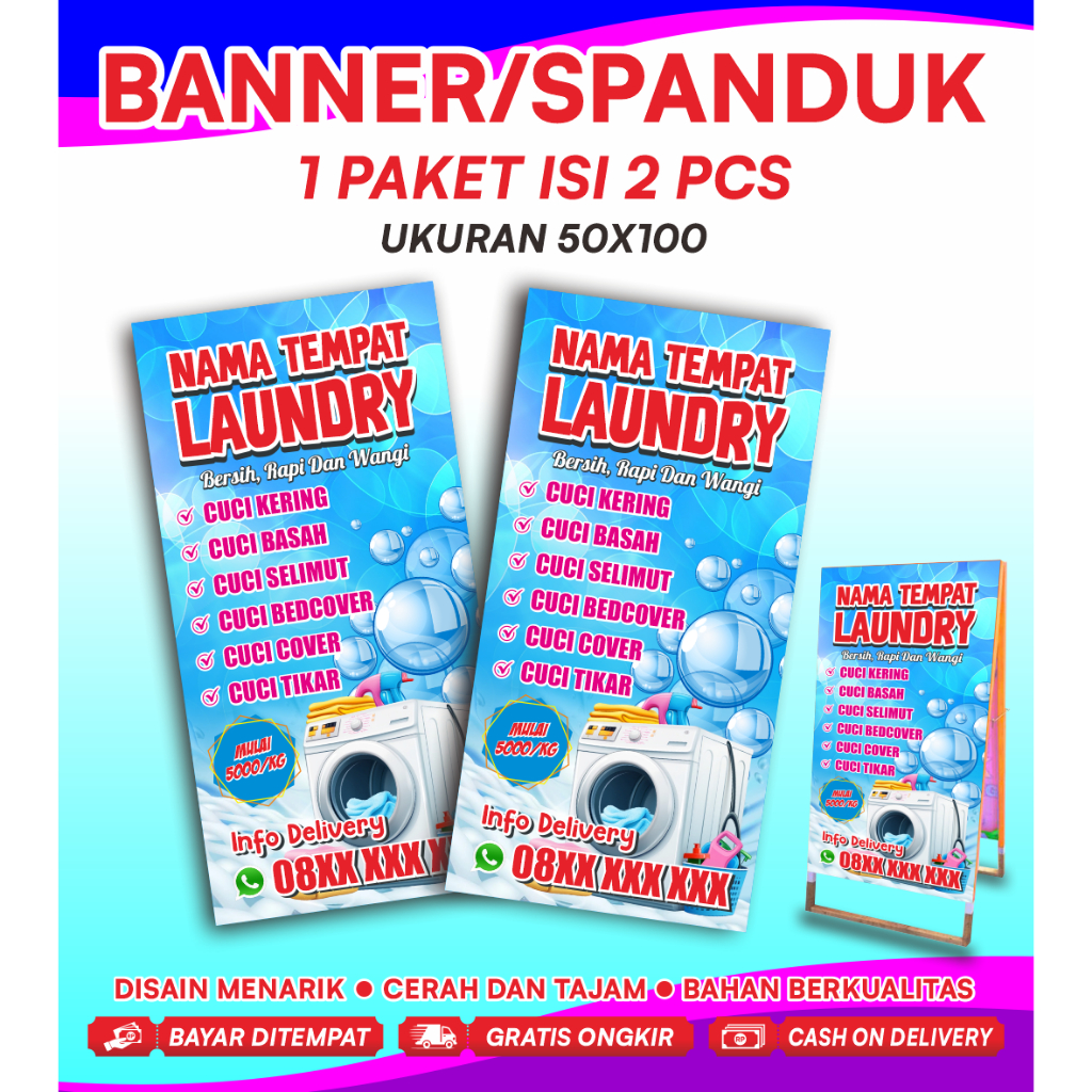 SPANDUK/BANNER LAUNDRY UKURAN 50x100