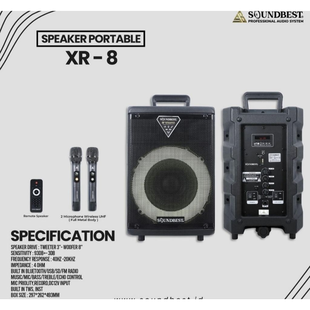 Speaker Portable Wireless Soundbest XR 8 Original 8 inch Bluetooth