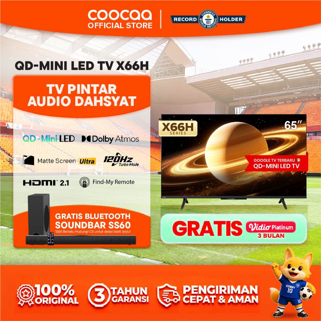 [GRATIS SOUNDBAR] TERBARU COOCAA TV 65 inch X66H - 4K QD-Mini LED - S AI Engine - Matte Screen Ultra