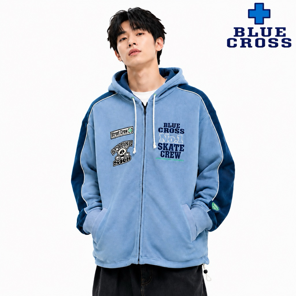 Hoodie Ziper Casual Blue Cross Fleece Polar Original - L