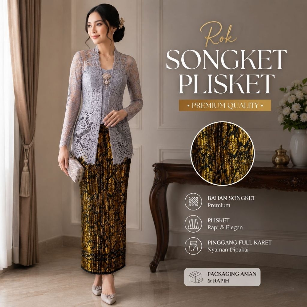Rok Songket Plisket | Rok Plisket Batik | Rok Batik Kebaya | Rok Span | Bawahan Kebaya